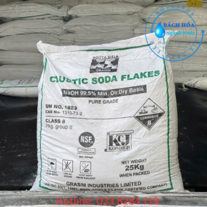 Xút vảy NaOH Ấn Độ Grasim 99.5% – Caustic Soda Flakes 25kg/bao